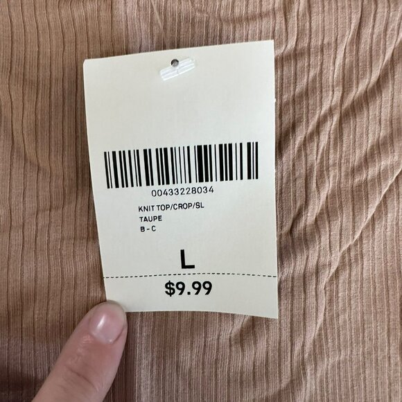 Forever 21 tan taupe knit cropped tank top with ruffle sleeves women's Large NWT - Picture 2 of 7